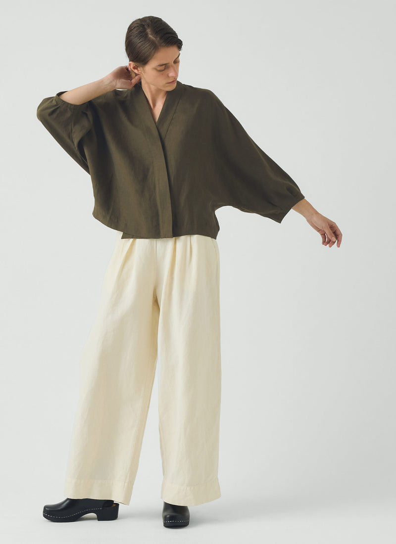 Linen Silk Wrap Shirt | Tent Green