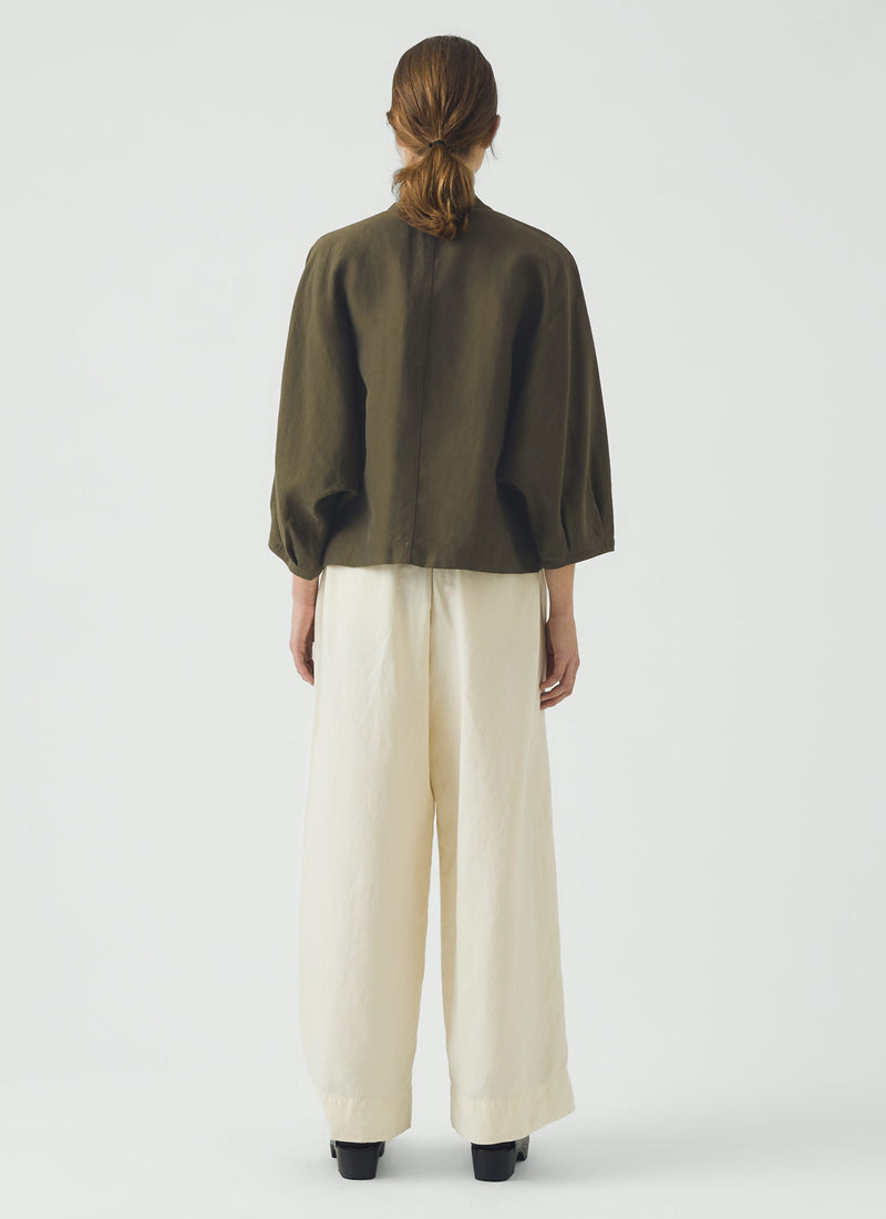 Linen Silk Wrap Shirt | Tent Green