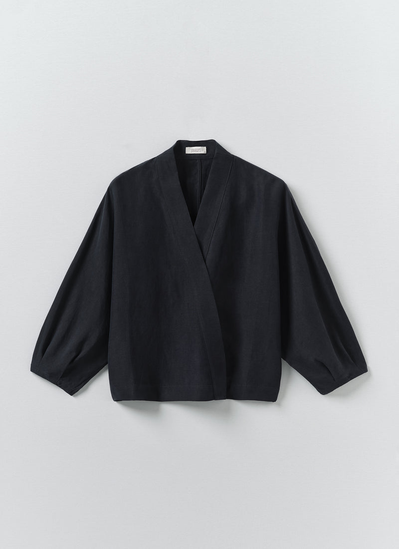 Linen Silk Wrap Shirt | Deep Indigo