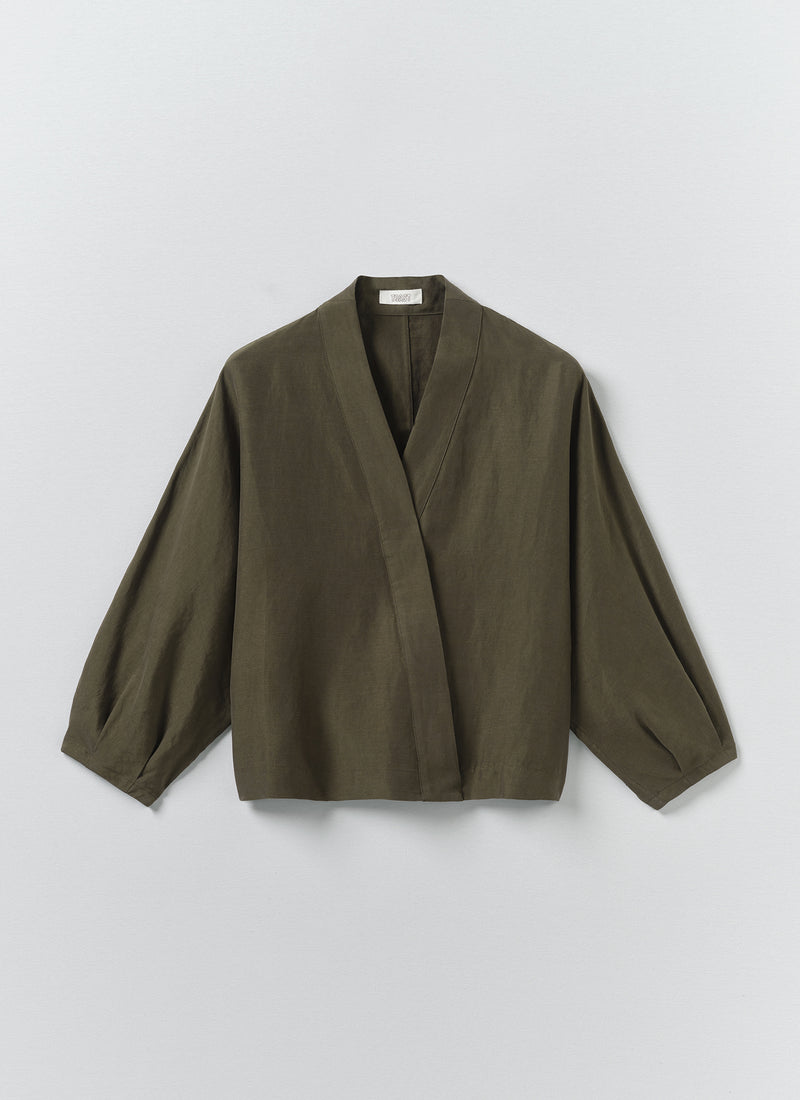 Linen Silk Wrap Shirt | Tent Green
