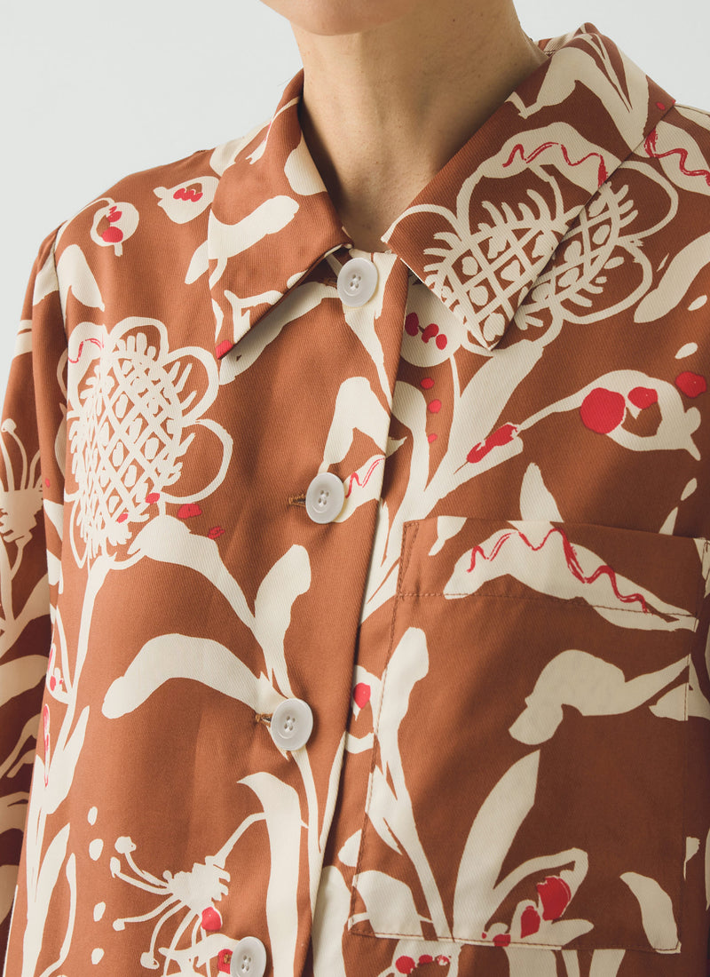 Crockery Print Boxy Shirt | Cinnamon