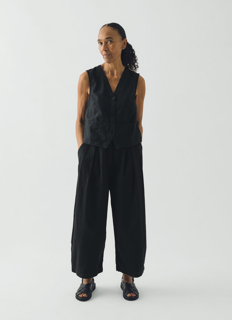 Cotton Linen Canvas Waistcoat Top | Soft Black