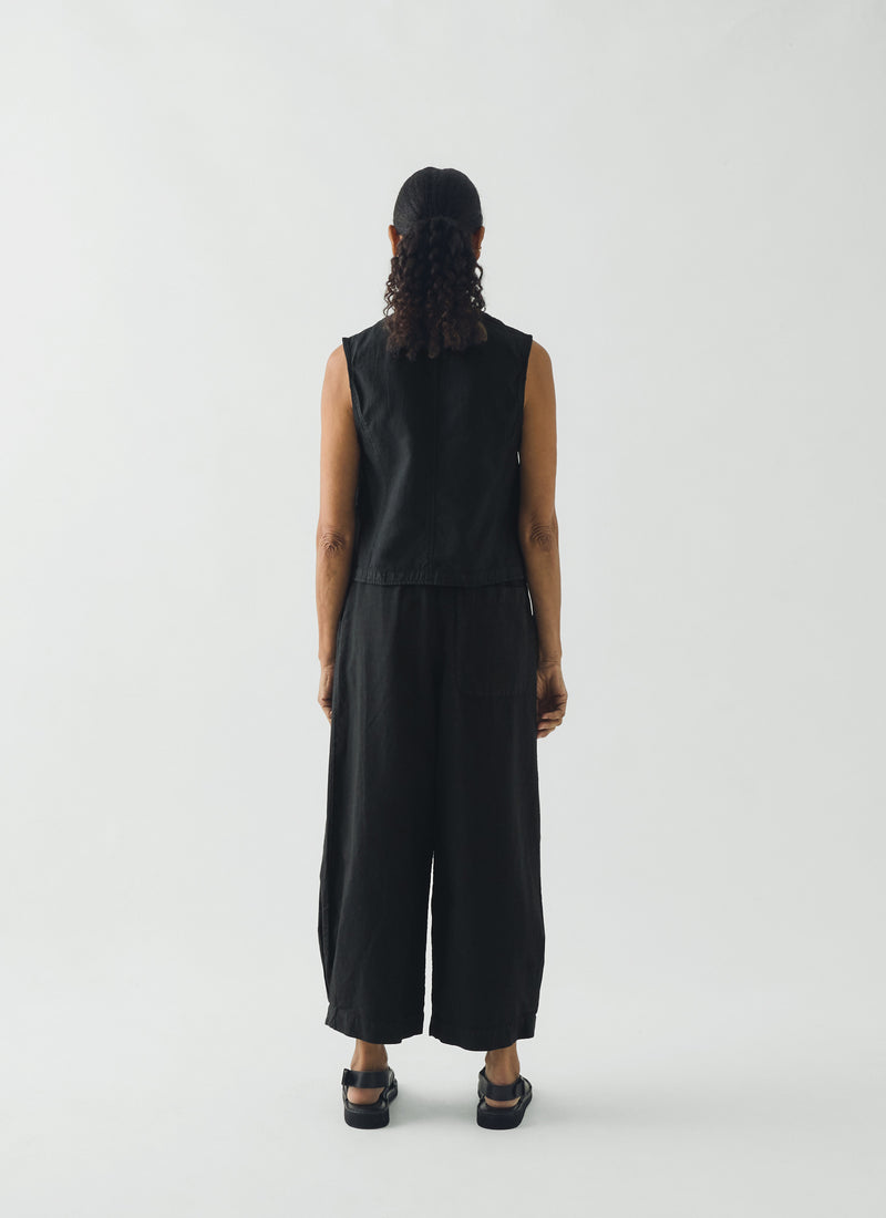 Cotton Linen Canvas Waistcoat Top | Soft Black