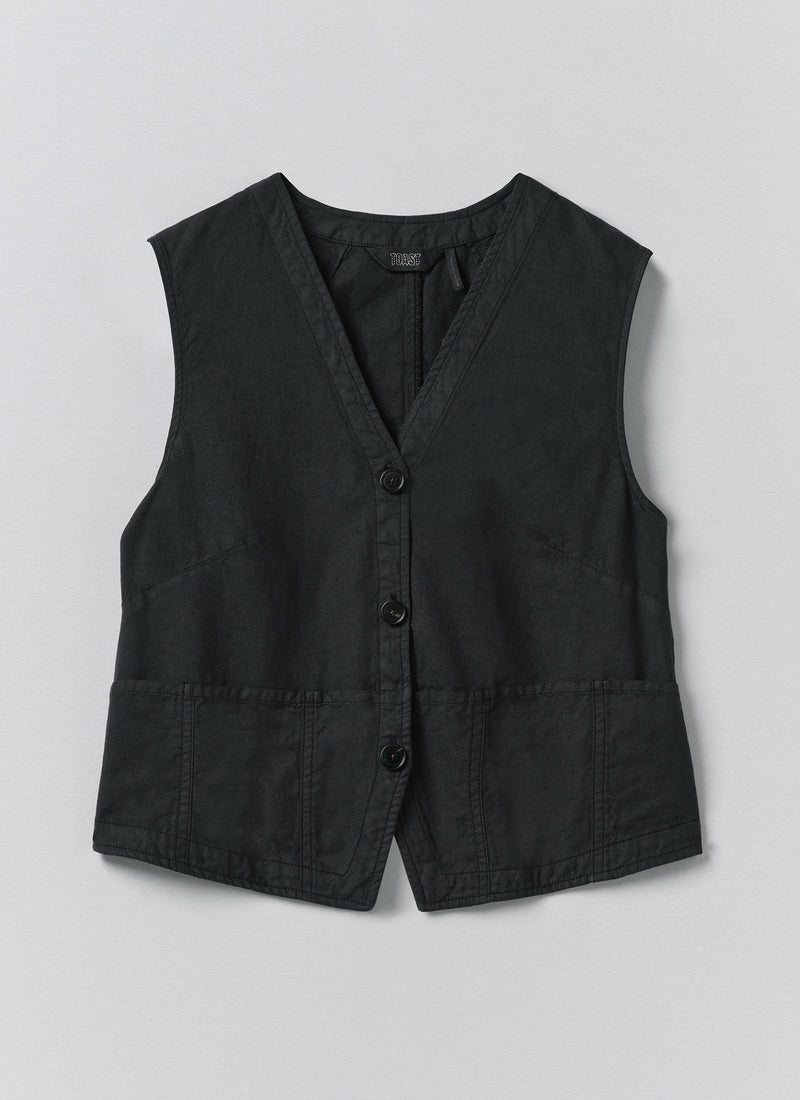 Cotton Linen Canvas Waistcoat Top | Soft Black
