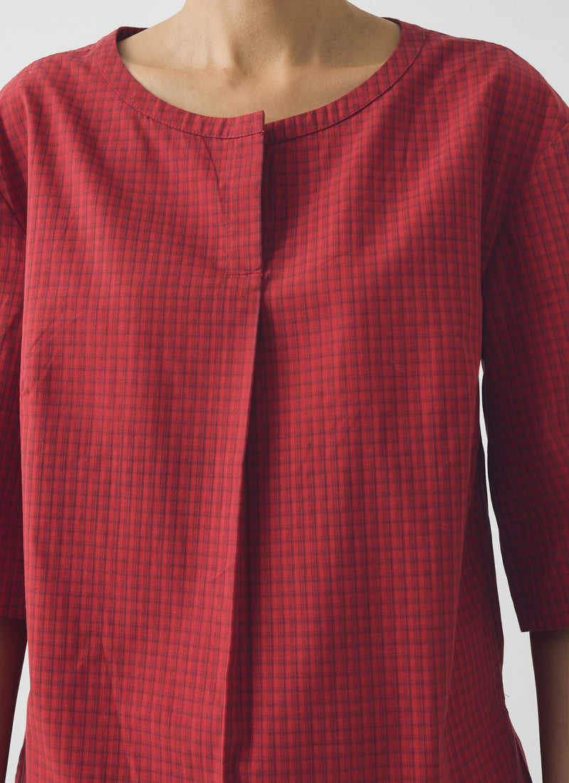 Graph Paper Check Cotton Top | Vibrant Red/Slate