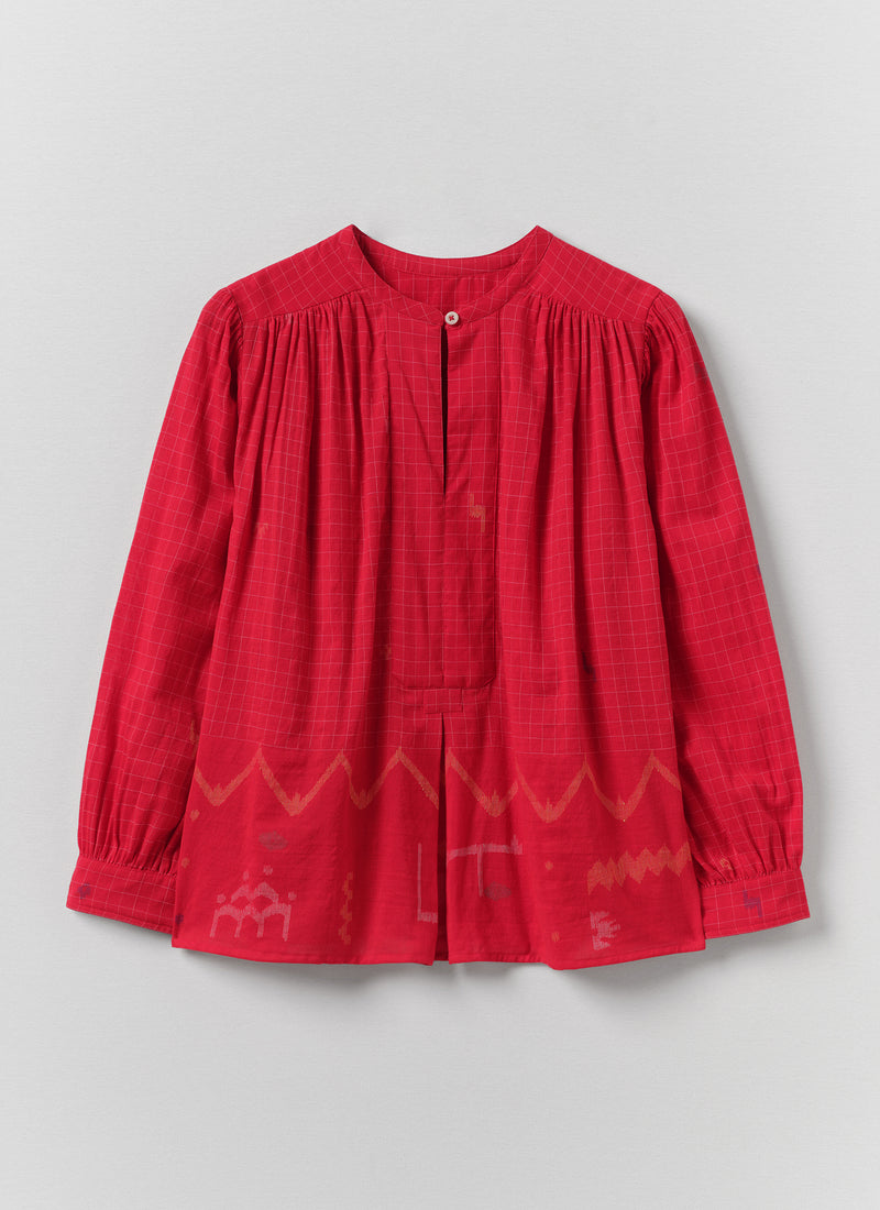 Jamdani Hand Woven Cotton Top | Maypole Red