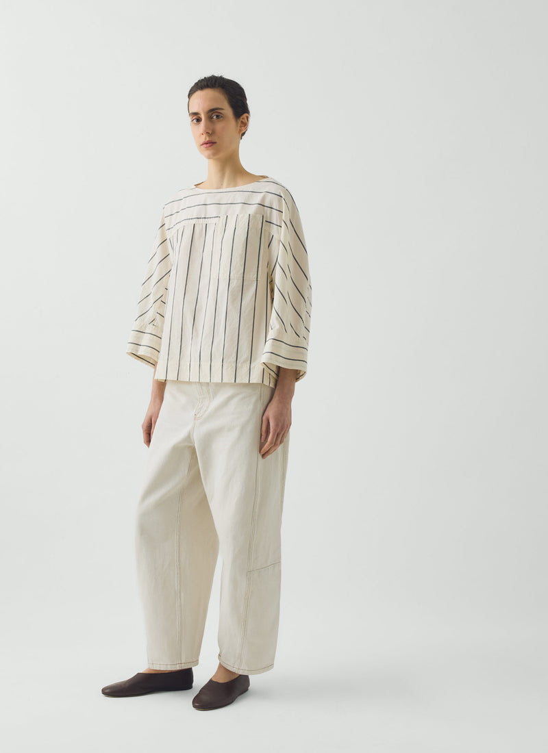 Garland Stripe Cotton Smock Top | Ecru/Charcoal