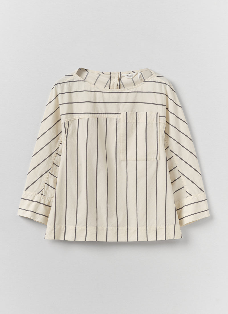 Garland Stripe Cotton Smock Top | Ecru/Charcoal