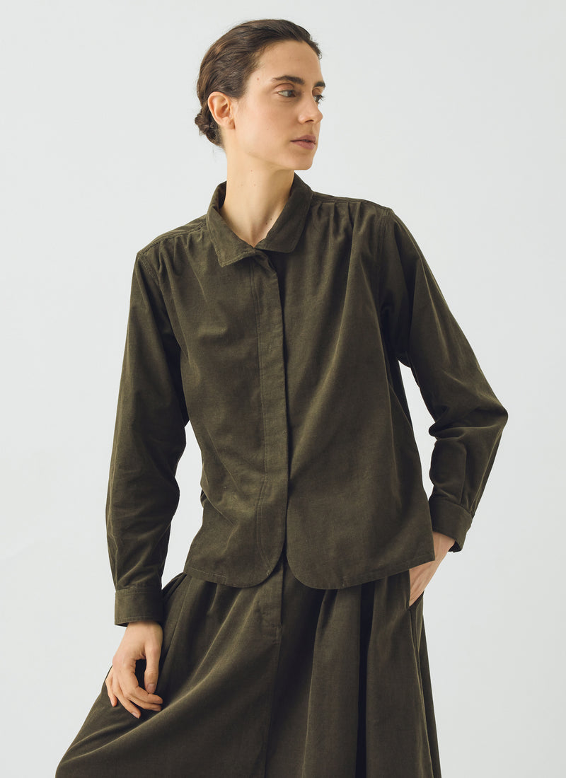 Cotton Needlecord Shirt | Seaweed