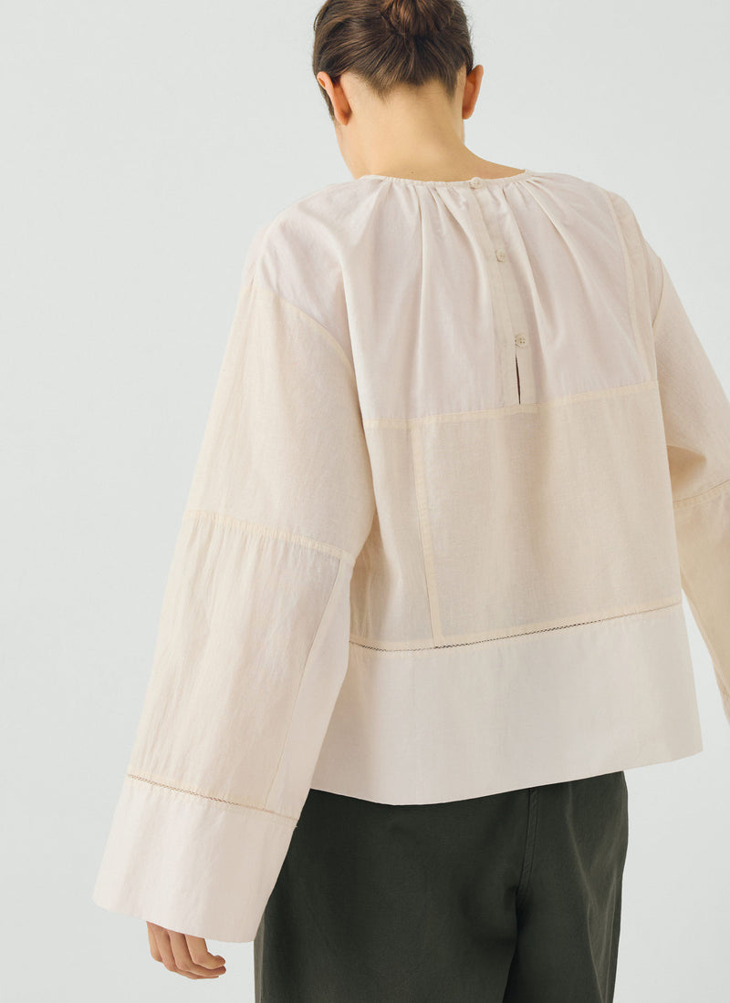 Dusking Embroidered Patchwork Cotton Silk Top | Ecru Multi