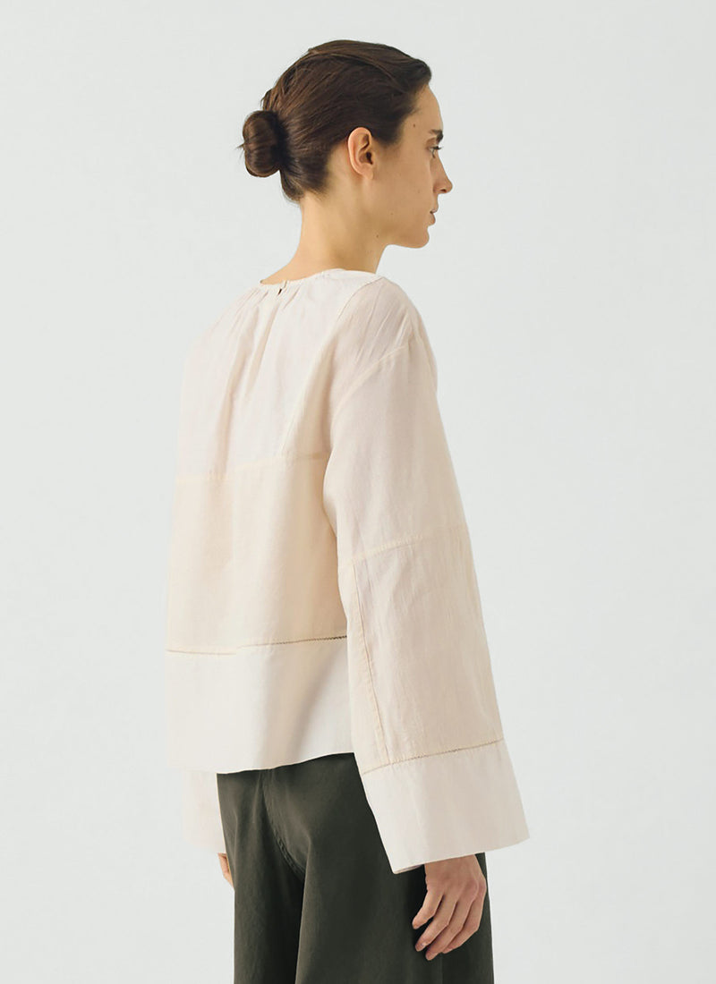 Dusking Embroidered Patchwork Cotton Silk Top | Ecru Multi