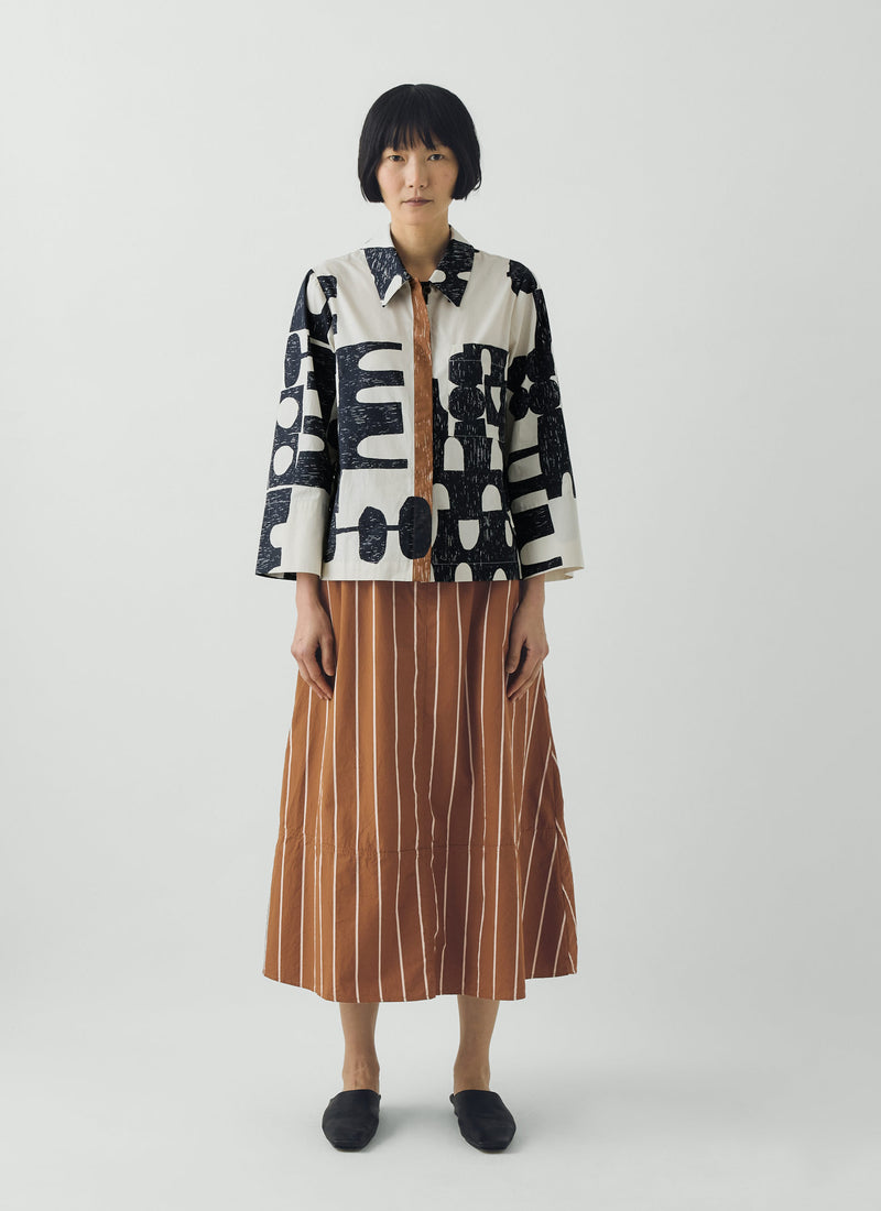 Totem Print Cotton Poplin Shirt | Ink/Dove
