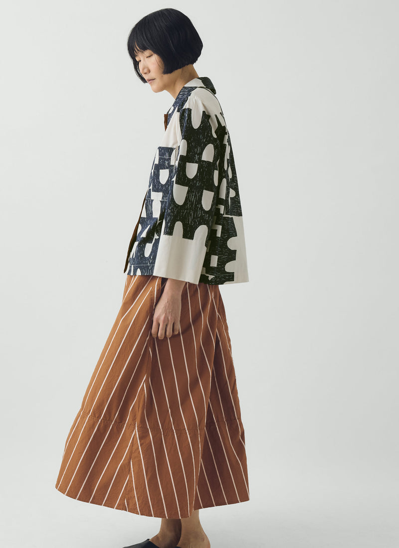 Totem Print Cotton Poplin Shirt | Ink/Dove