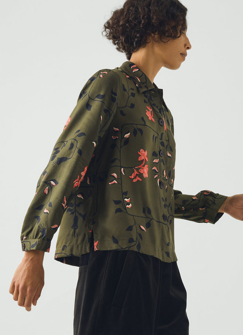 Baya Folk Vines Print Shirt | Dark Olive