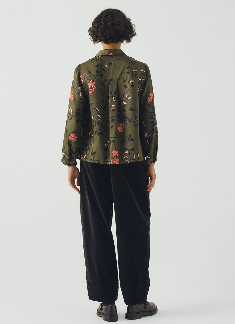 Baya Folk Vines Print Shirt | Dark Olive
