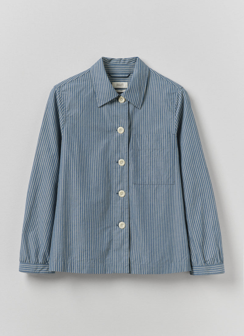 Baya Patch Pocket Stripe Cotton Shirt | Chambray Blue/Ecru
