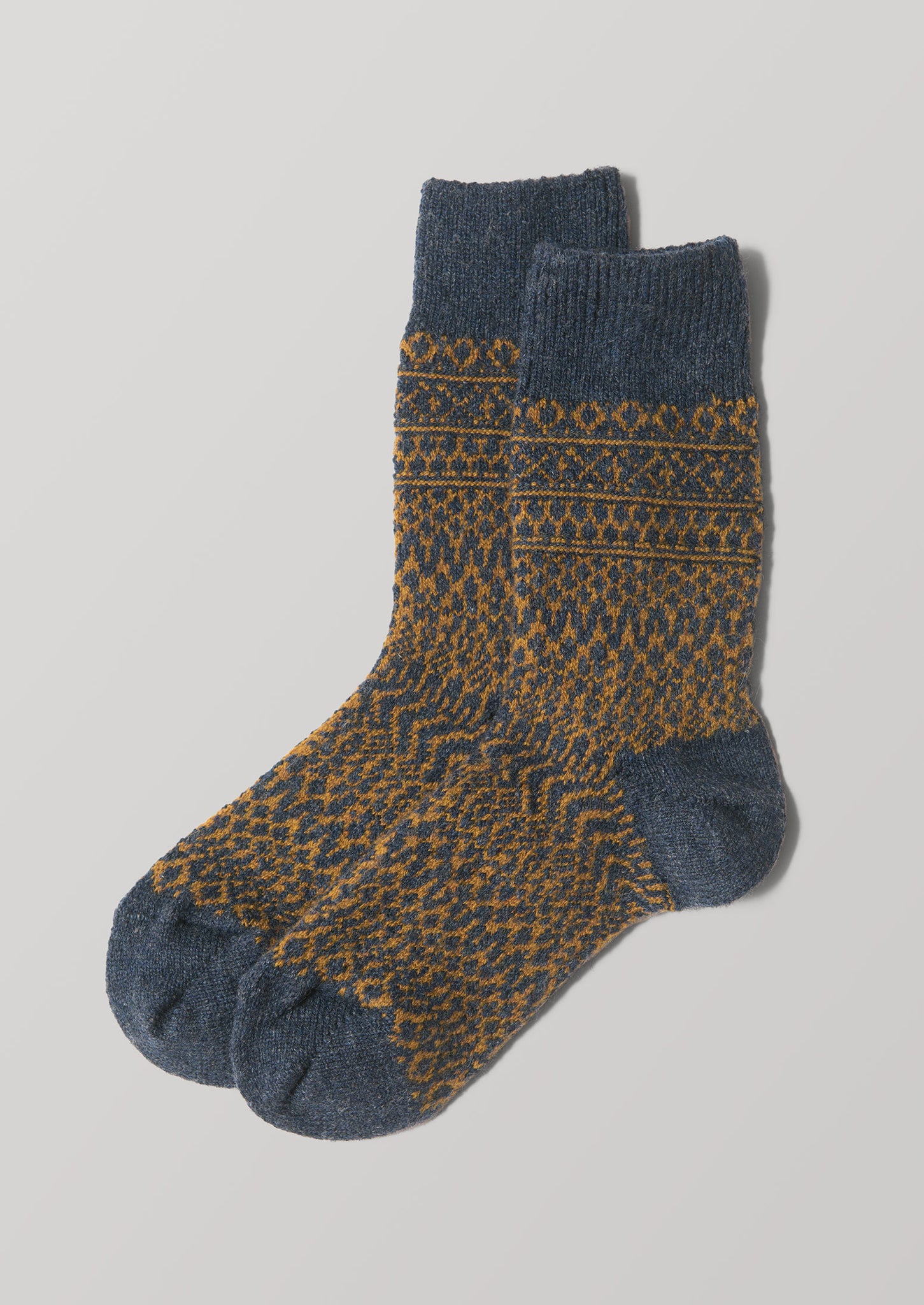 Nishiguchi Kutsushita Wool Jacquard Socks, Navy