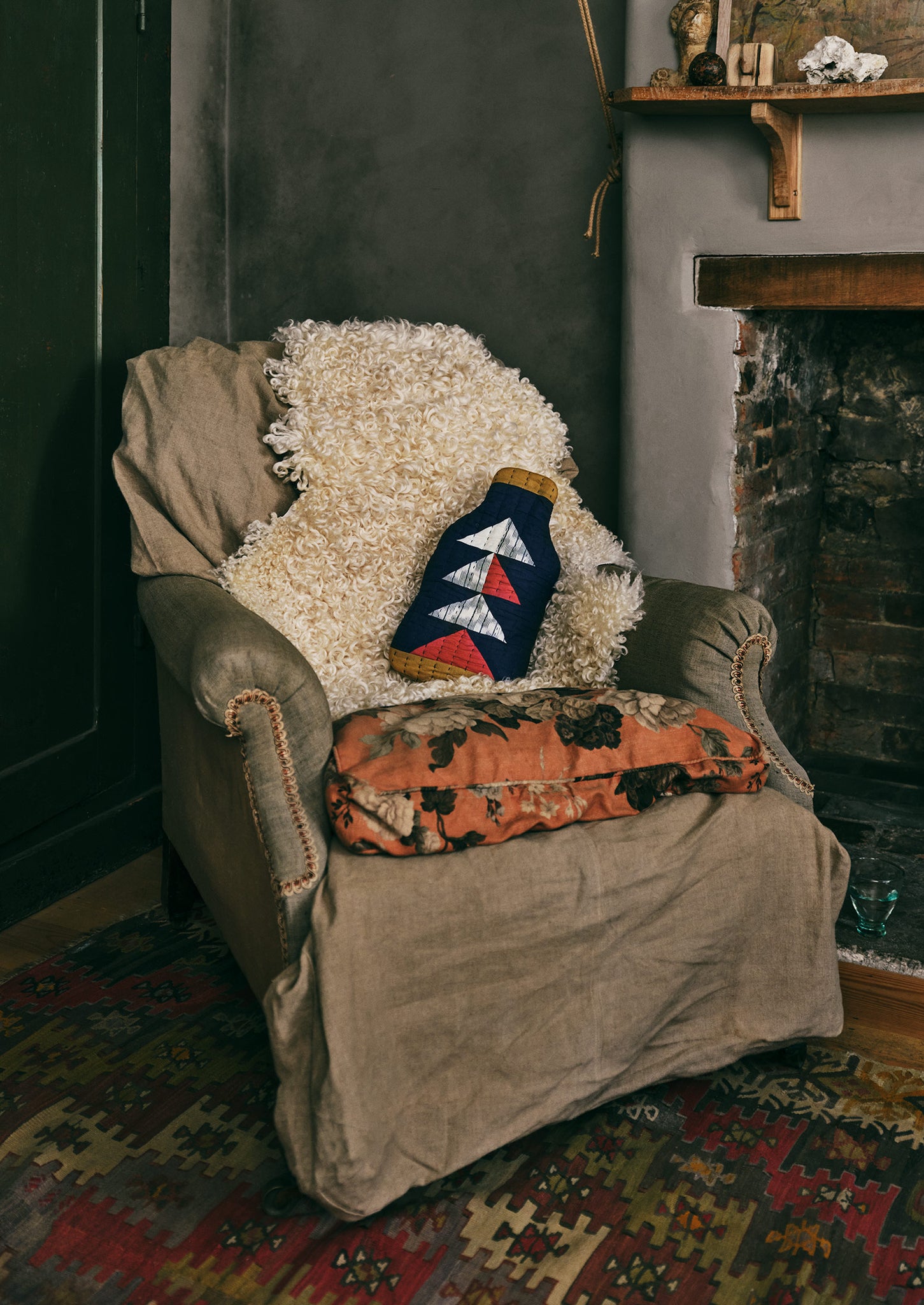 Patchwork Hot Water Bottle Cover | Twilight/Olive