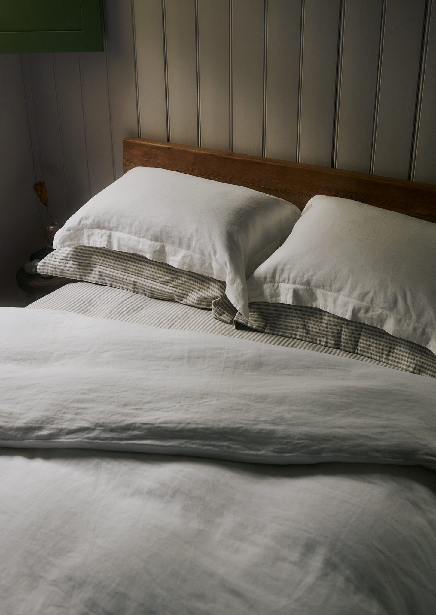 Organic Cotton Ticking Stripe Oxford Pillowcase Ecru Graphite