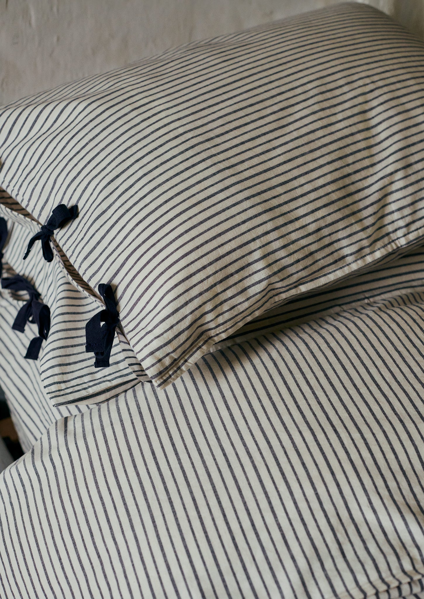 Organic Cotton Pyjama Stripe Duvet Cover | Navy/Ecru