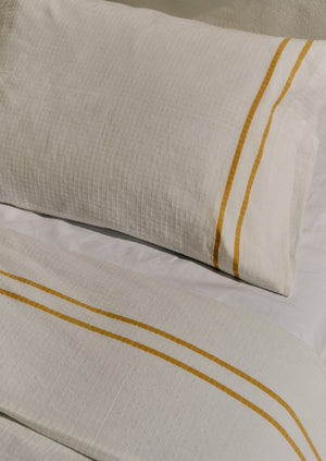 Organic Cotton Varali Duvet Cover | Chalk/Ochre