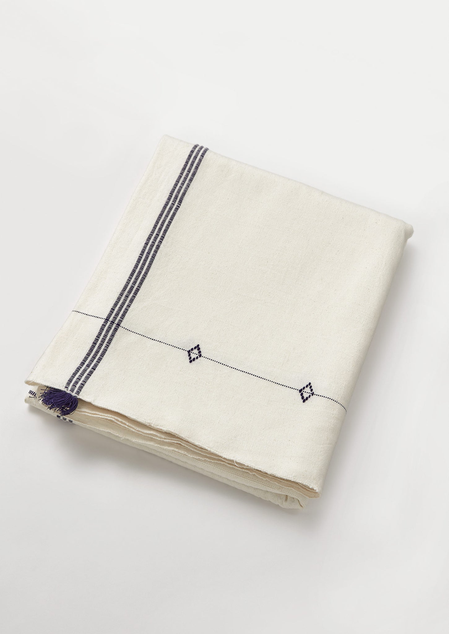 Hand Woven Cotton Tablecloth | Ecru/Provence Blue