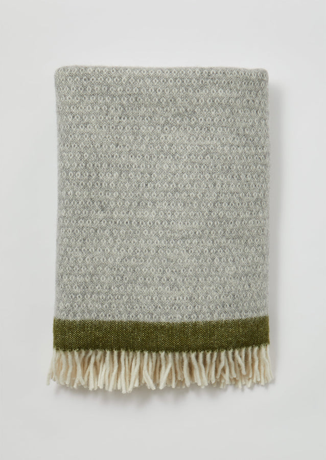 Klippan Stripe Edge Wool Blanket | Grey/Fern