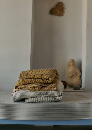 Organic Cotton Pyjama Stripe Duvet Cover | Navy/Ecru