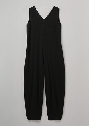 V-Neck Cotton Jersey Jumpsuit | Washed Black
