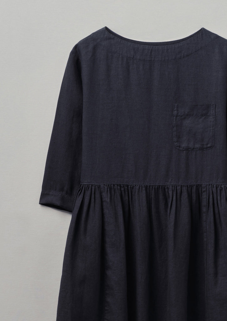 Boat Neck Garment Dyed Linen Dress | Midnight | TOAST