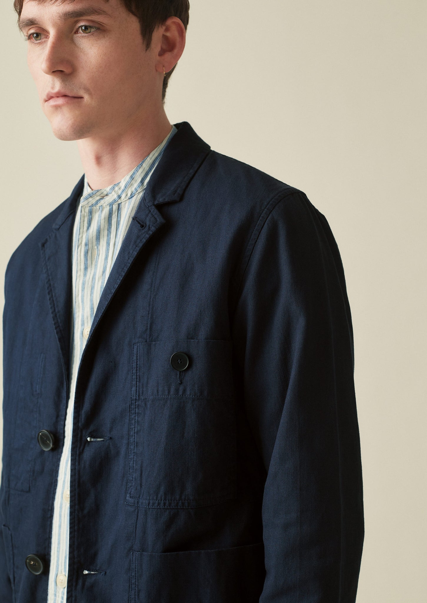 Unstructured Cotton Linen Blazer | Dark Indigo | TOAST