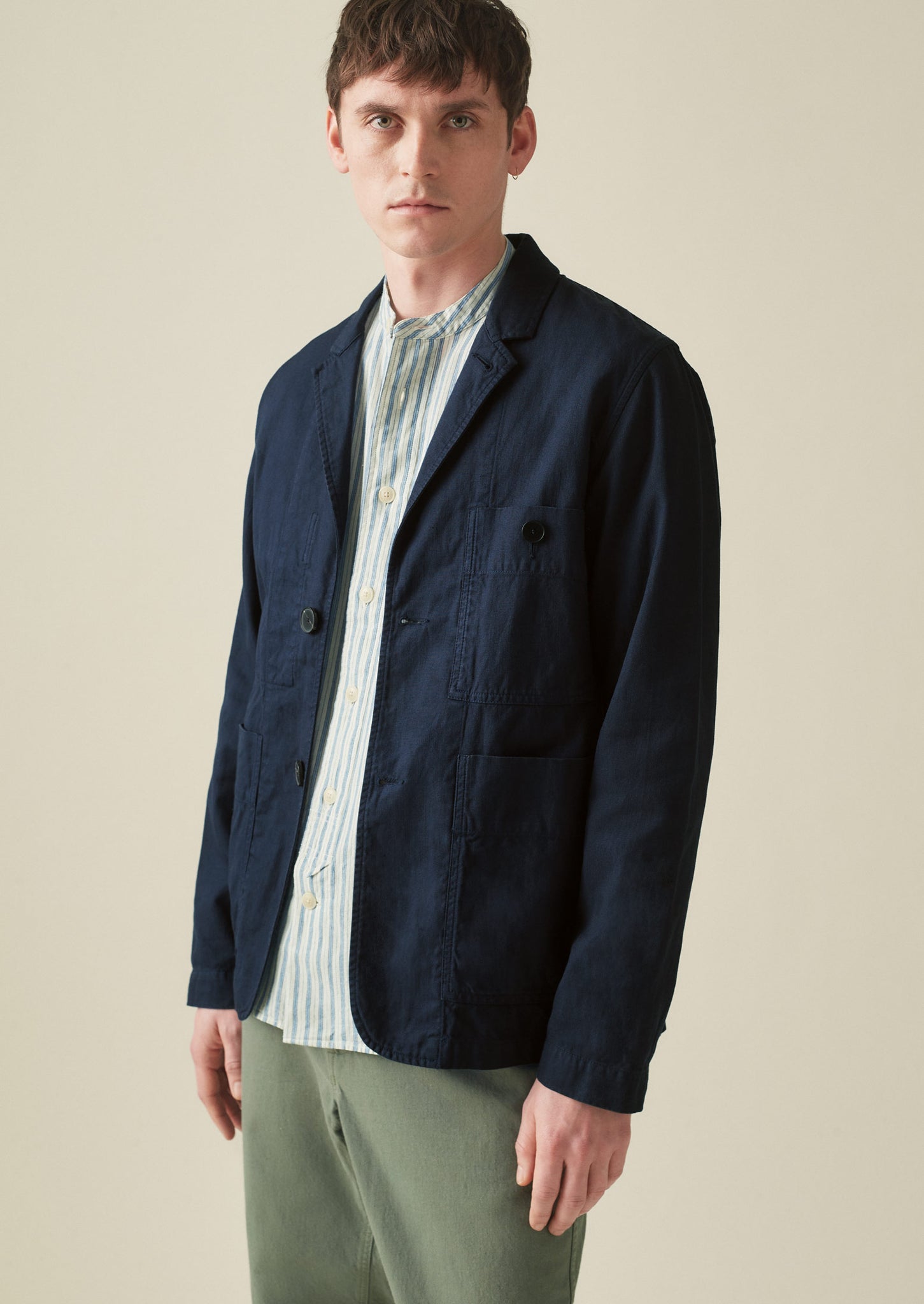 Unstructured Cotton Linen Blazer | Dark Indigo | TOAST