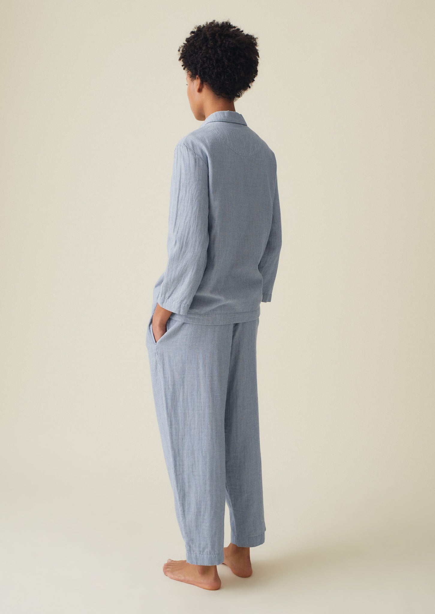 Stripe Double Cotton Pyjamas | Chambray/White | TOAST