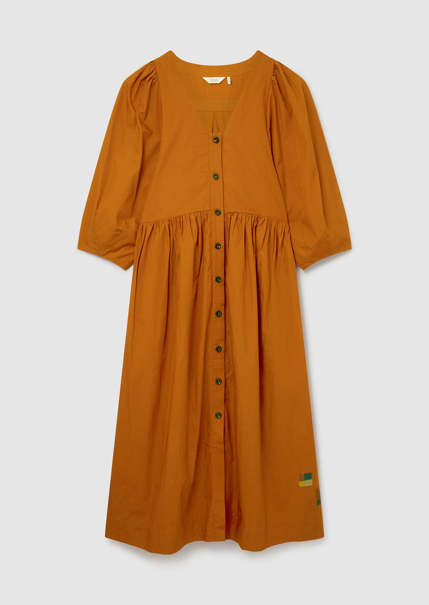 Renewed Blouson Sleeve Organic Cotton Poplin Dress Size 8 | Burnt Orange