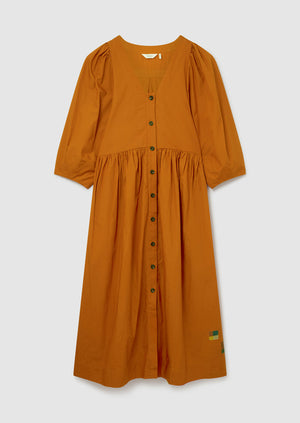 Renewed Blouson Sleeve Organic Cotton Poplin Dress Size 8 | Burnt Orange