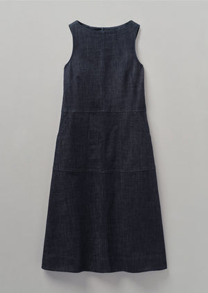 Panelled Organic Indigo Denim Dress | Indigo | TOAST