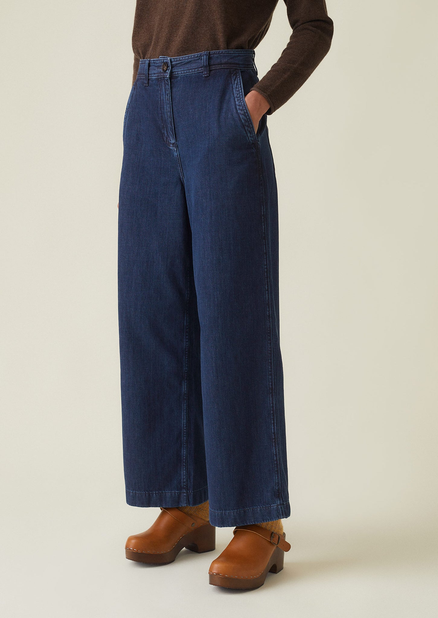 Seren Flat Front Indigo Denim Trousers, Indigo