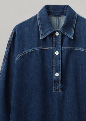 Half Placket Denim Shirt | Indigo/MidBlue