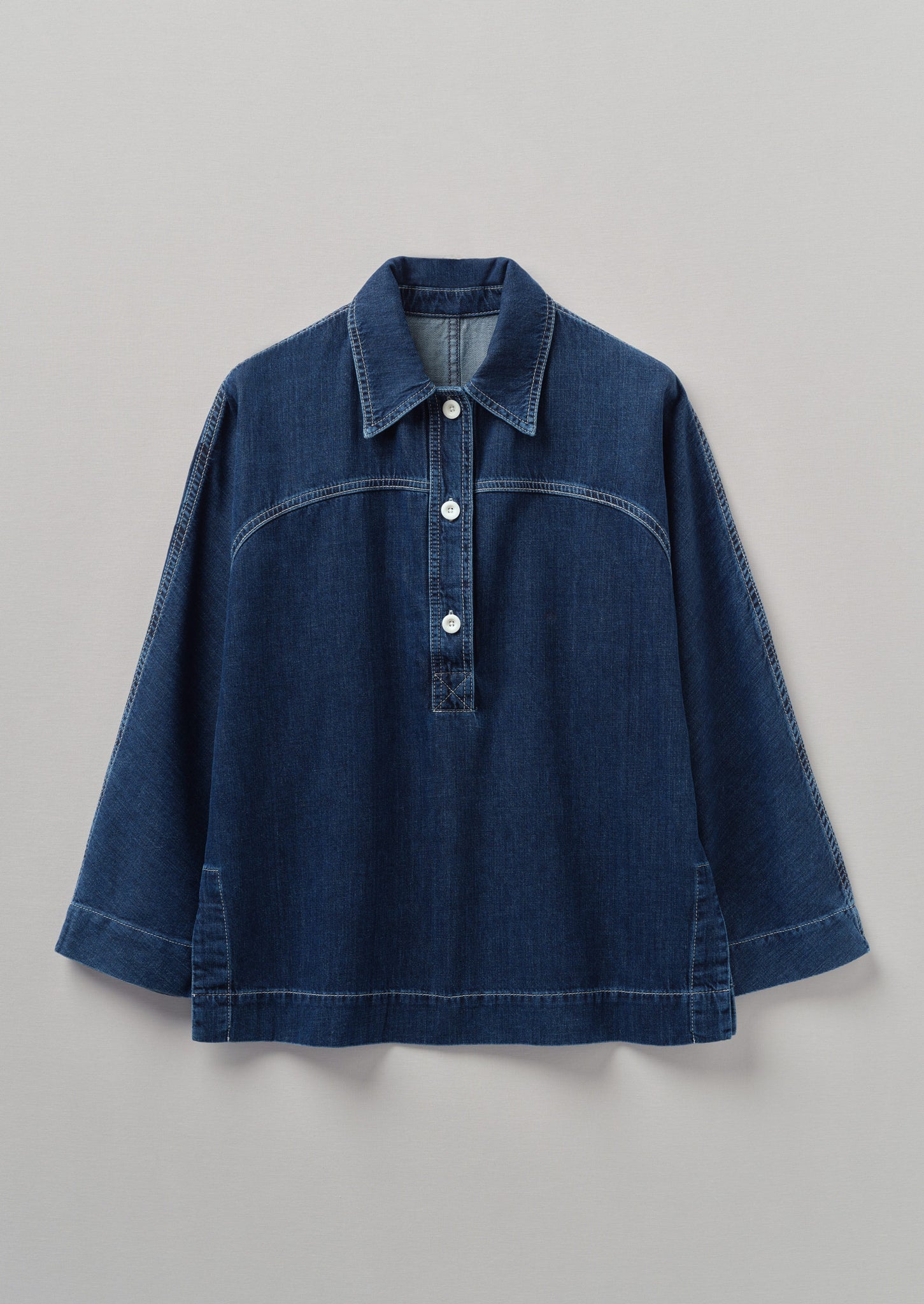 Half Placket Denim Shirt | Indigo/MidBlue