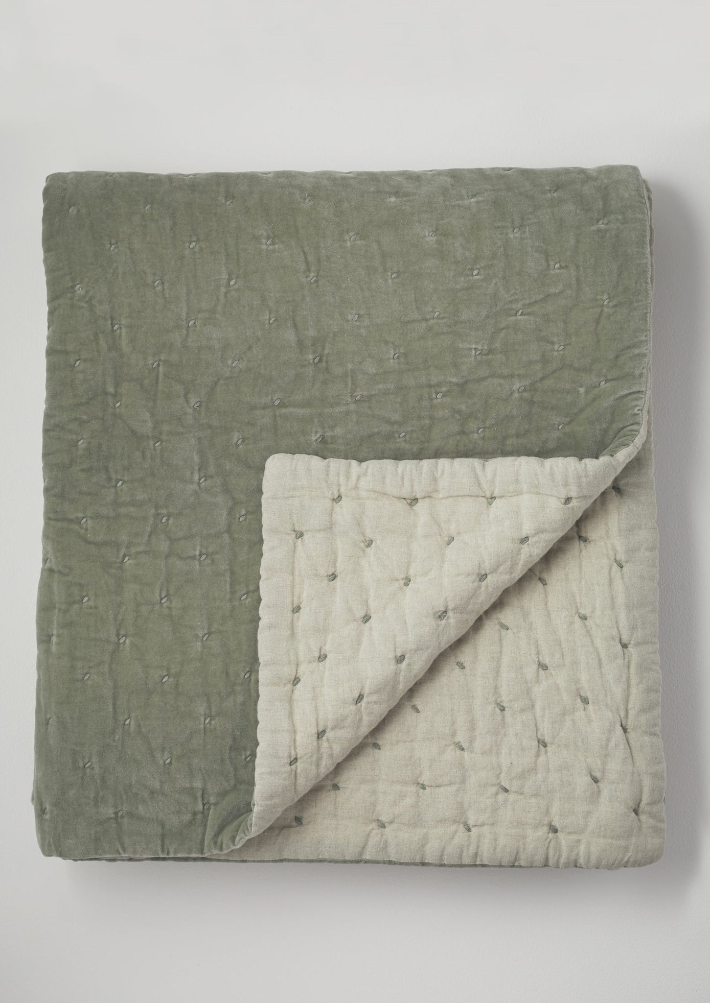 Hand Quilted Velvet Throw | Sage/Natural